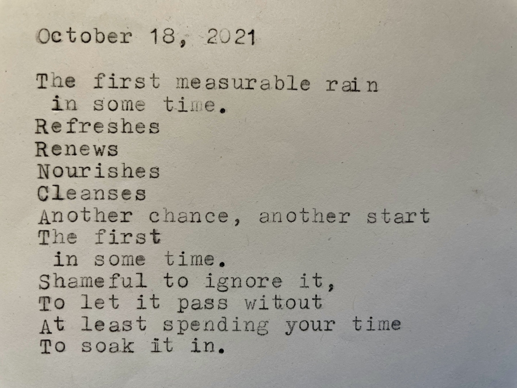 A picture of the poem, written on a typewriter. Please click on the image to take you to a blog post page that will show the image and the text separately.