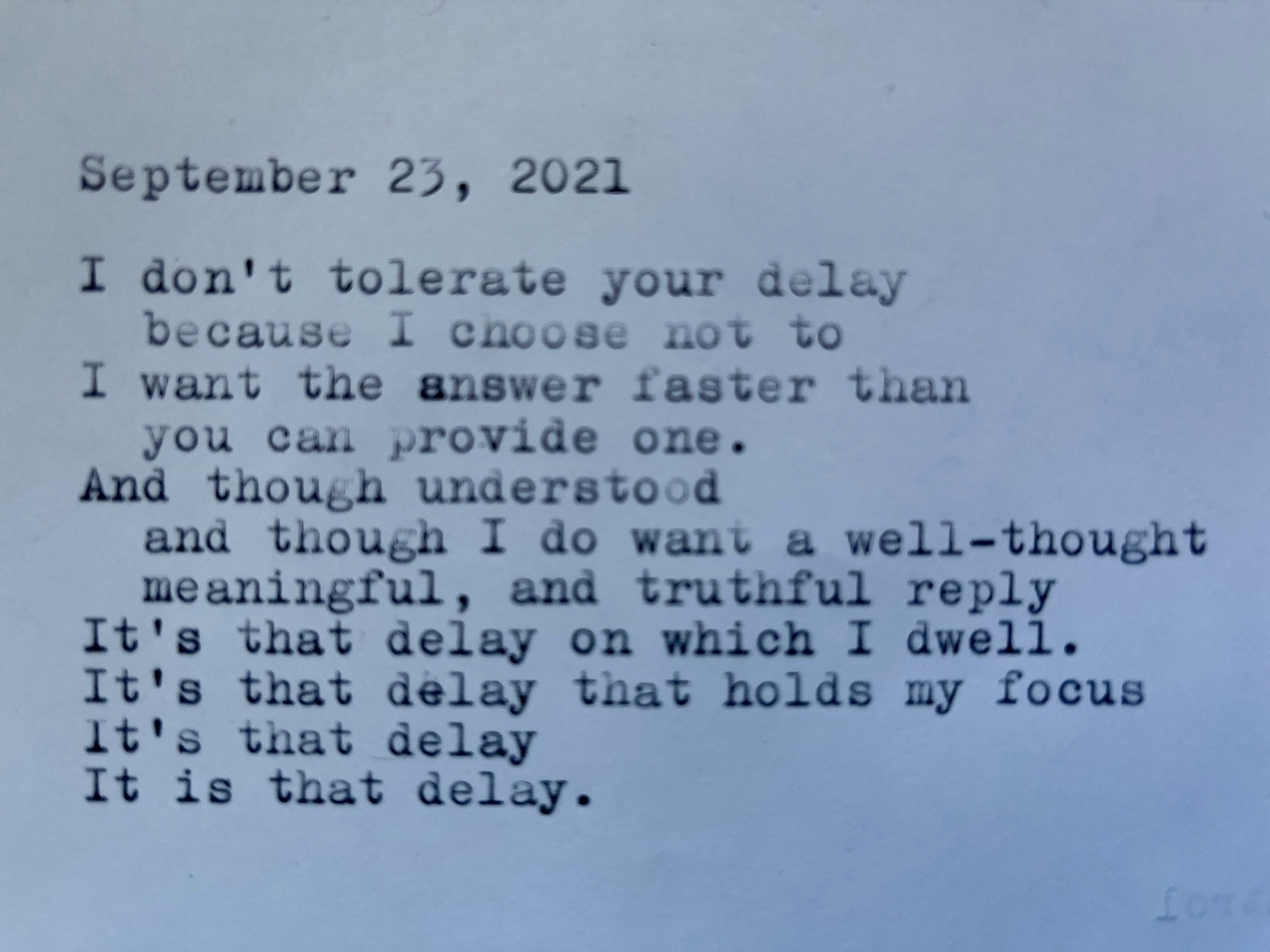a picture of the poem, written on a typewriter