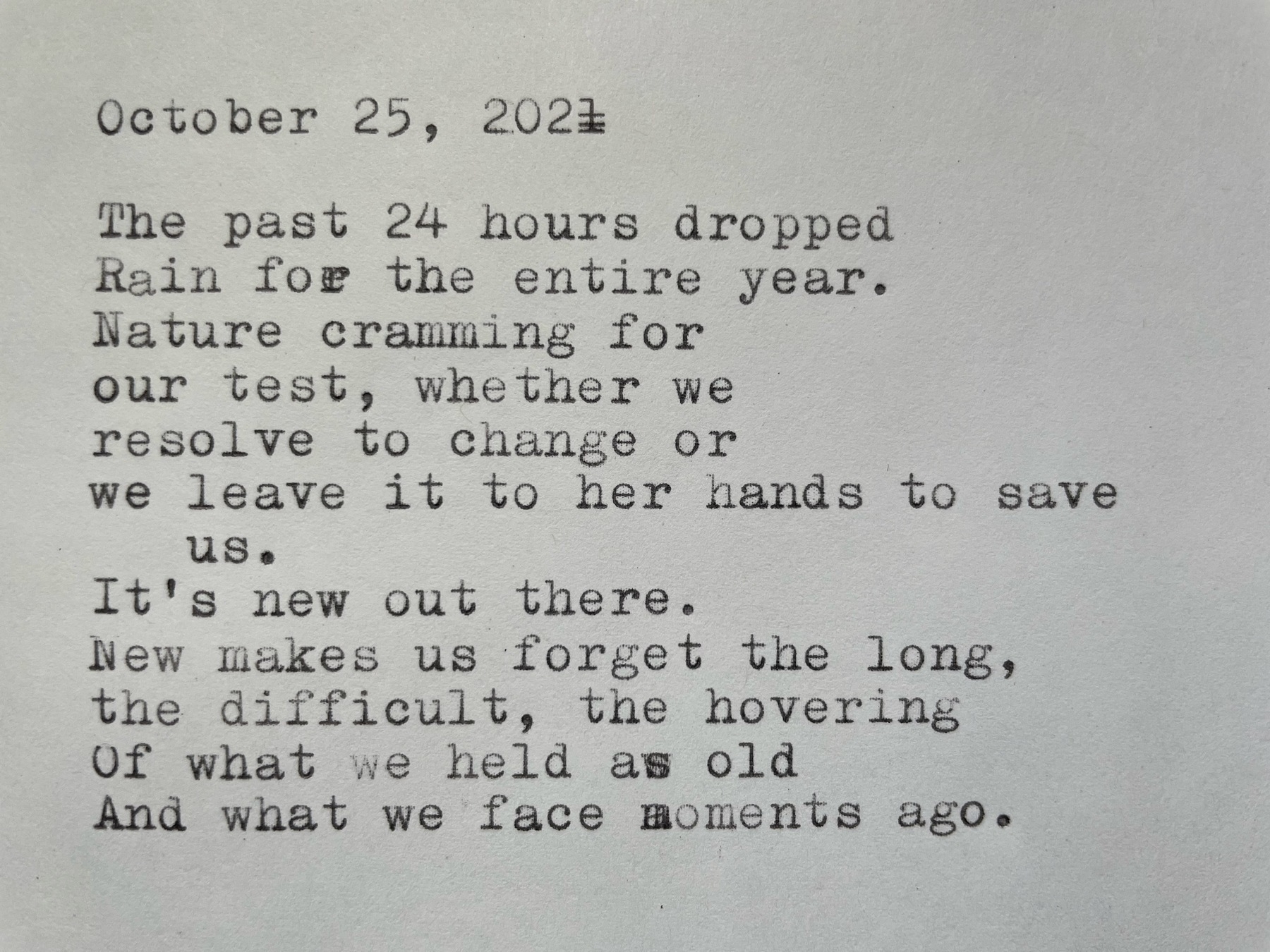 A picture of the poem, written on a typewriter. Click the picture to take you to a post that includes the text.